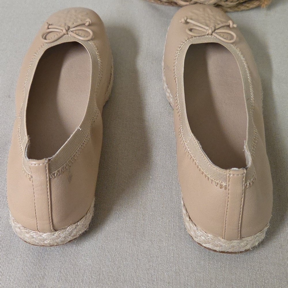 FRYE AND CO. Willow Ballet Flats Tan Espadrille Trim Bow Detail Women's  7.5 M - Picture 5 of 7